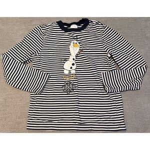 Hanna Andersson Kids Olaf Long Sleeve Striped Shirt Disney Frozen Blue White